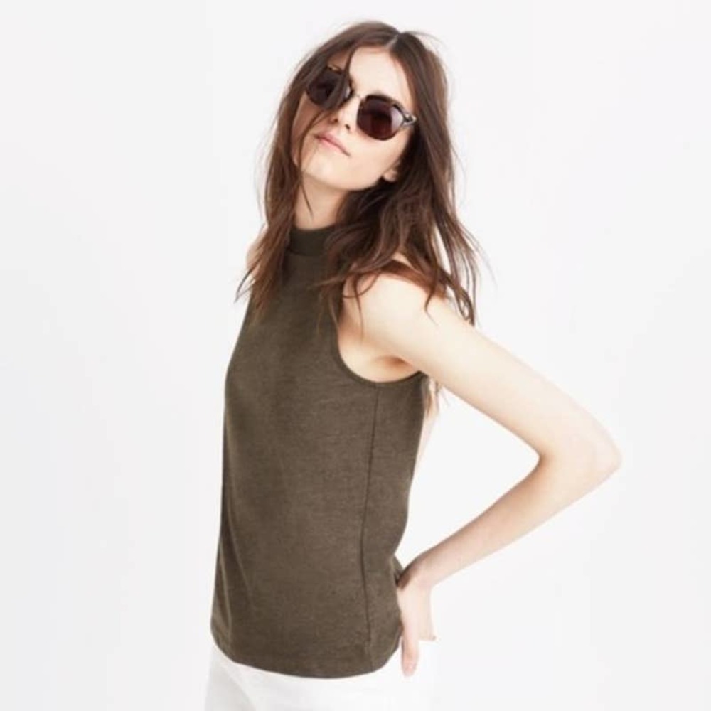 Madewell Medium Blouse Tune Mockneck Tank Top Army Green Knit Pullover 437